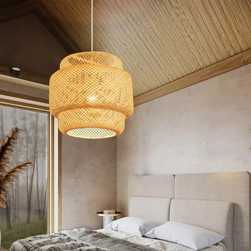 Hand Knitted Bamboo Pendant Lamp – Eco-Friendly Style Hanging Light for Home and Restaurant Decor
