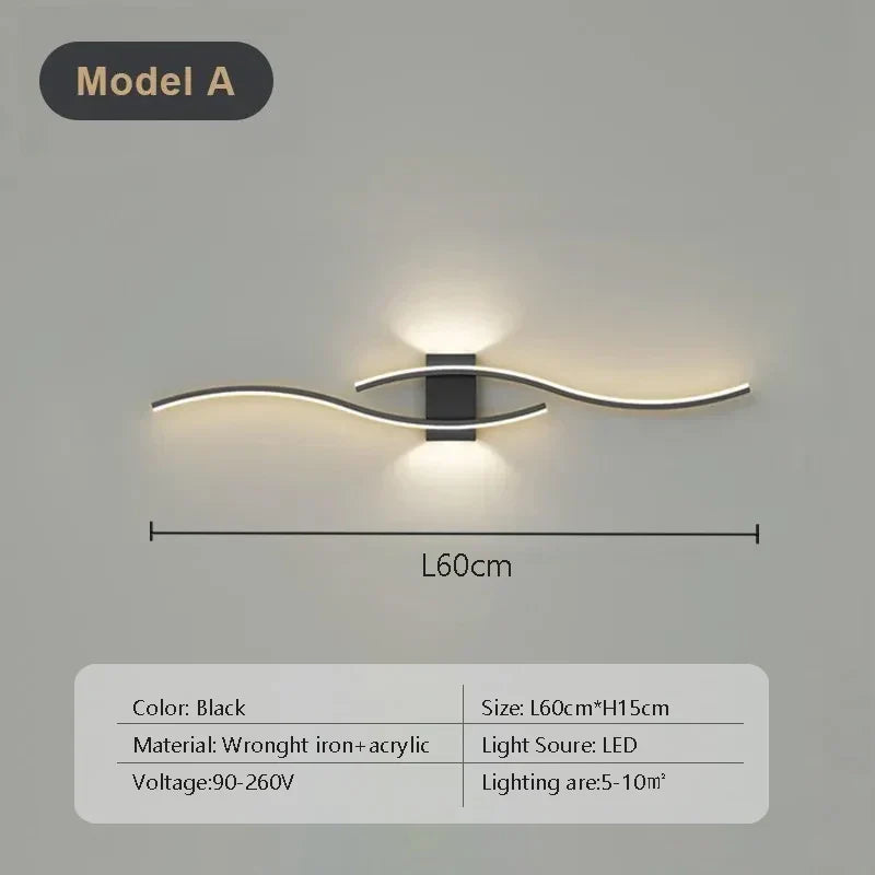 Modern LED Wall Lamp with Remote Control – Double Curve Design in Black and Gold for Stylish Indoor Wall Lighting