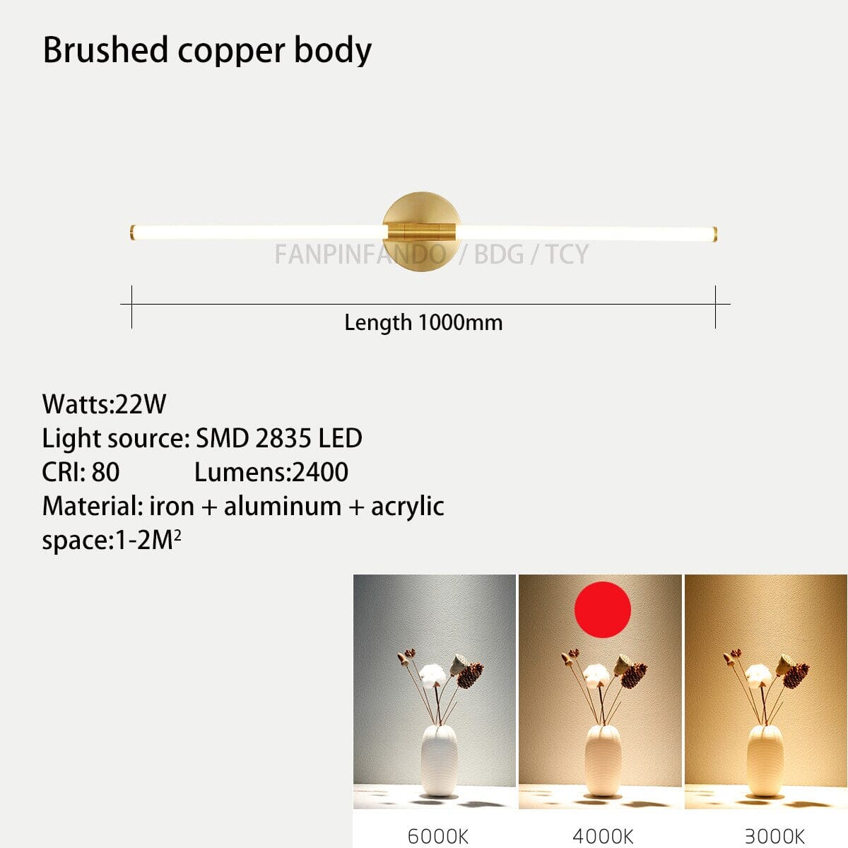 NovaLume Tube Mirror Wall Light With Acrylic Diffusion