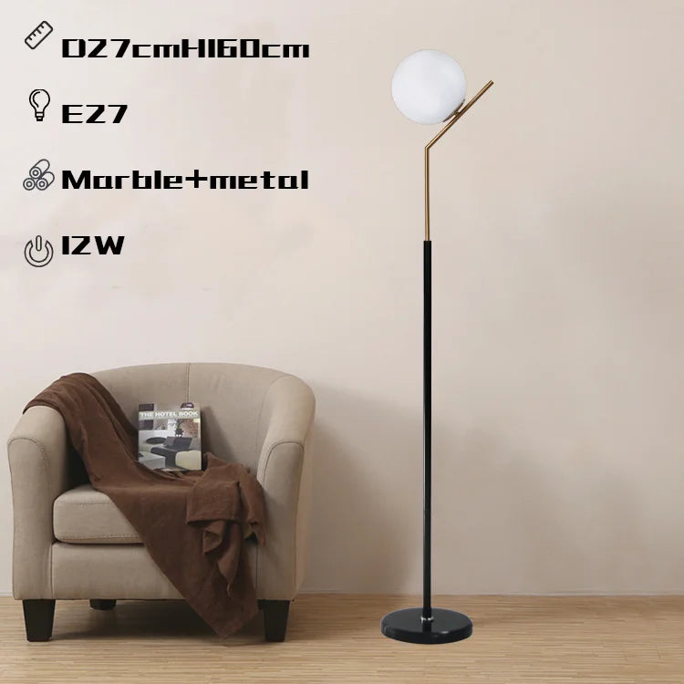 Caelon LED Floor Lamp with Marble Base and Round Glass Shade