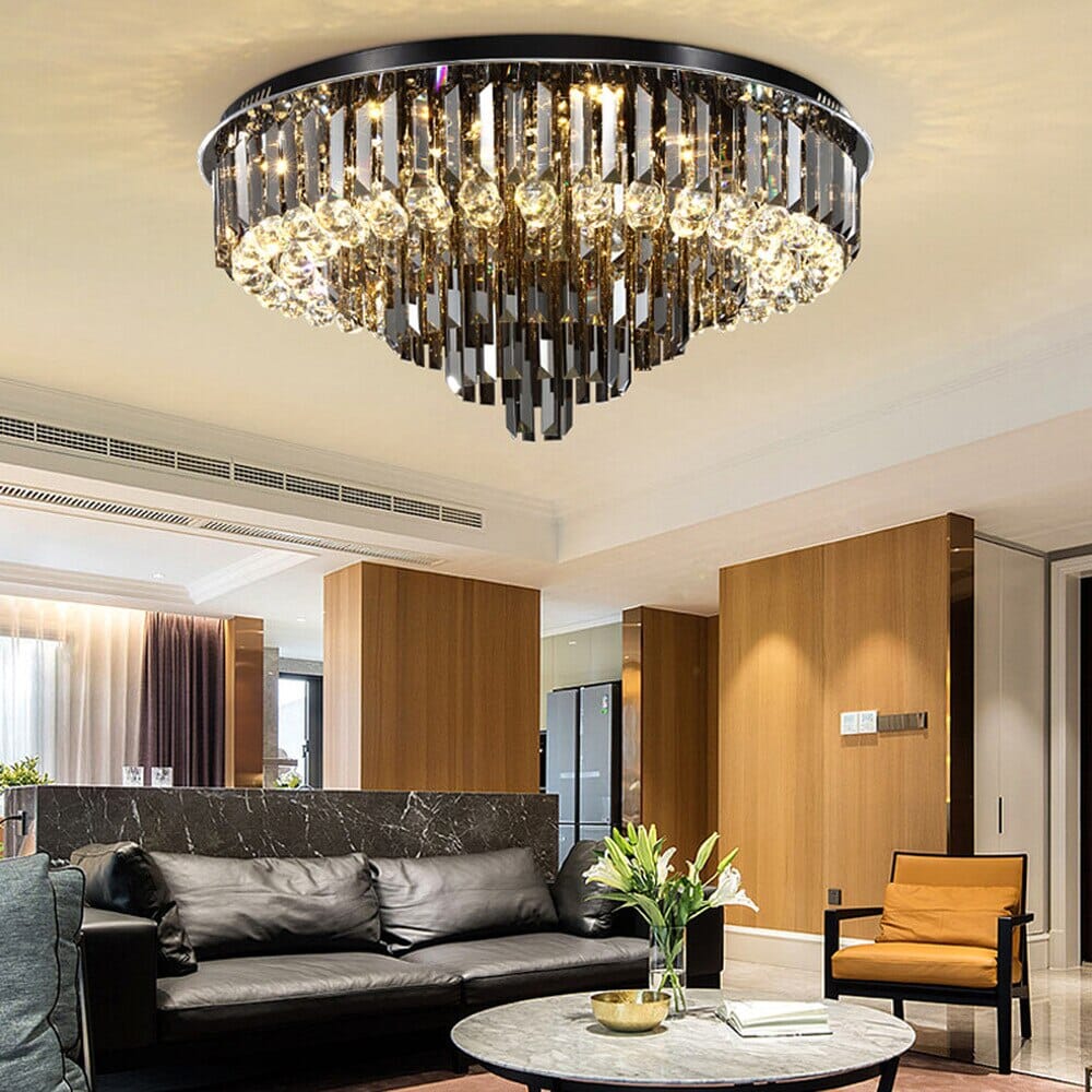 Liora Noir Crystal Chandelier Round Stainless Steel Pendant Light
