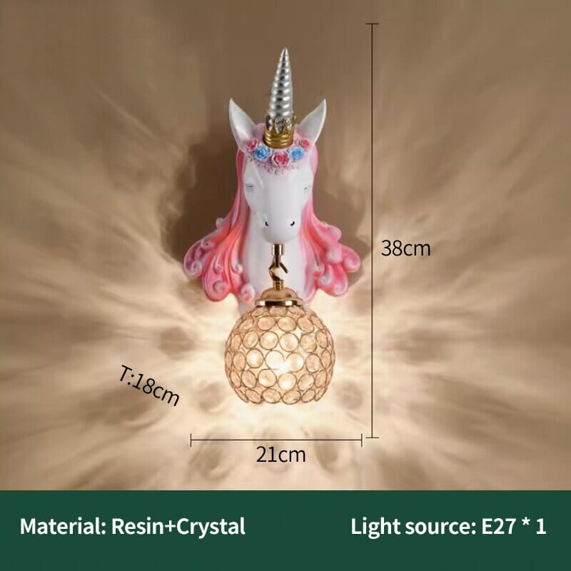 Enchanted Unicorn Resin Wall Light With Two Lampshades And Warm LED Glow