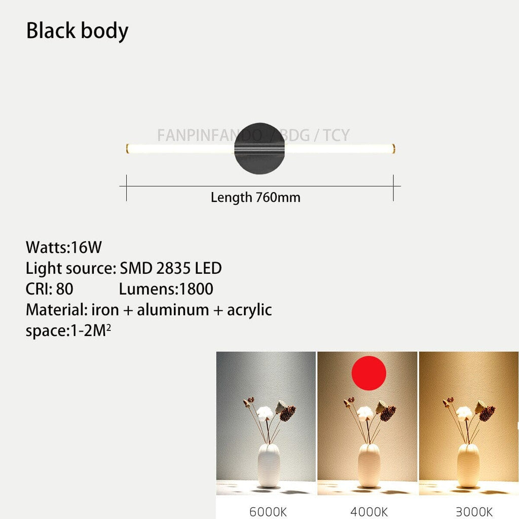 NovaLume Tube Mirror Wall Light With Acrylic Diffusion