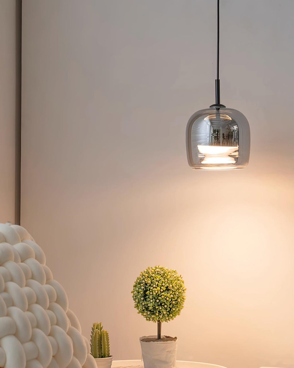 Smoky Glass Pendant Lamp for Bedroom | Modern Soft Glow Design