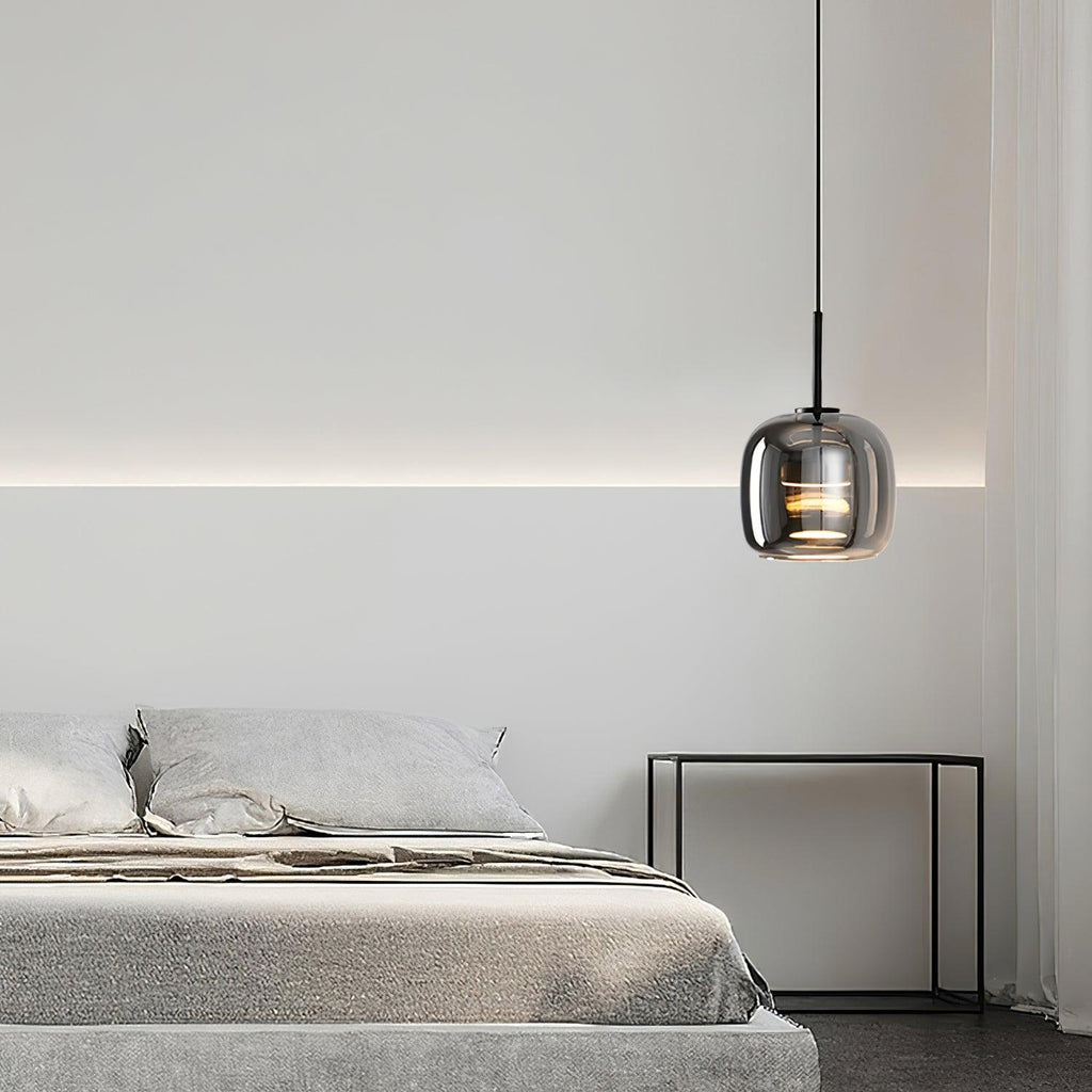 Smoky Glass Pendant Lamp for Bedroom | Modern Soft Glow Design