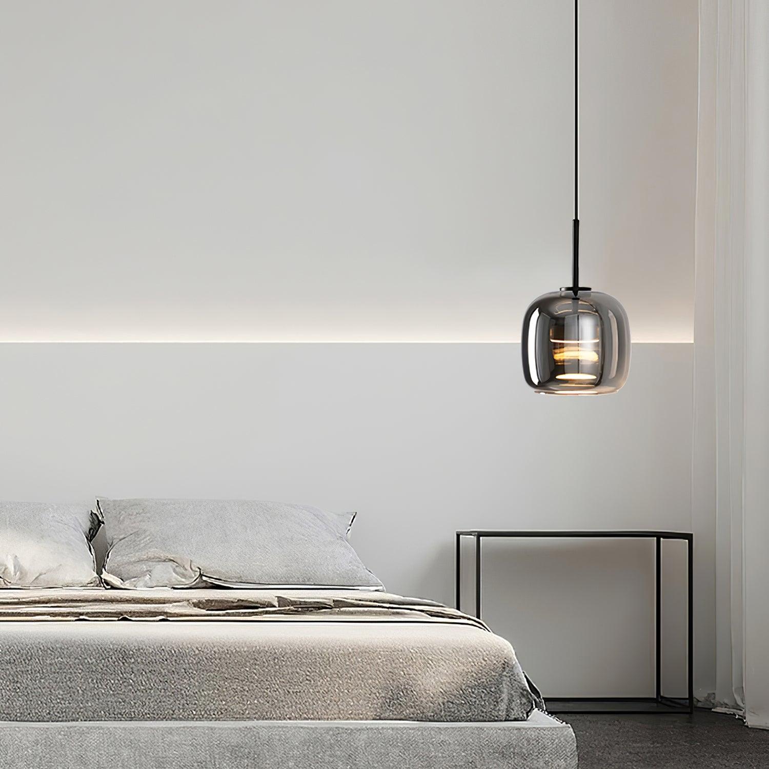 Smoky Glass Pendant Lamp for Bedroom | Modern Soft Glow Design