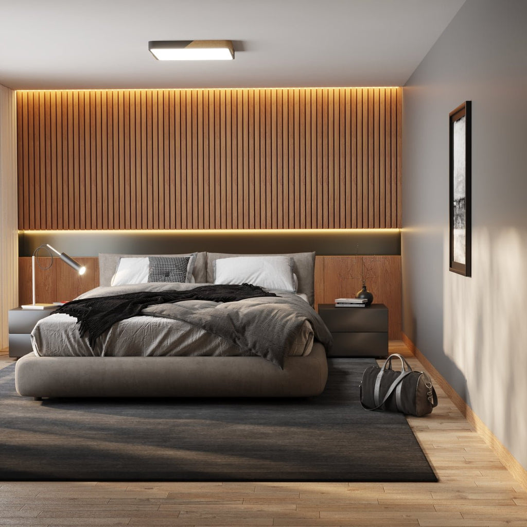 Solara Ultra-Slim LED Ceiling Light With Metal, Wood And Frosted Acrylic