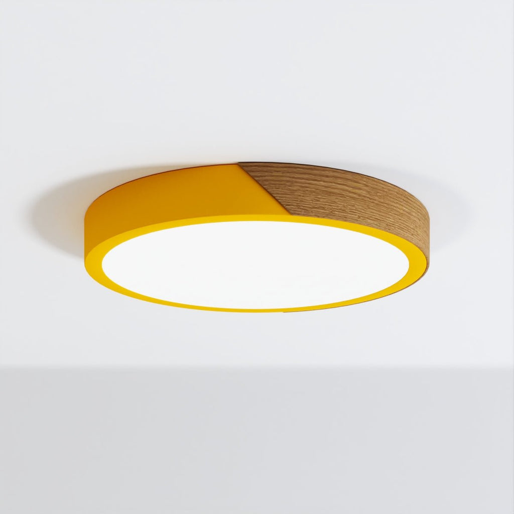 Solara Ultra-Slim LED Ceiling Light With Metal, Wood And Frosted Acrylic