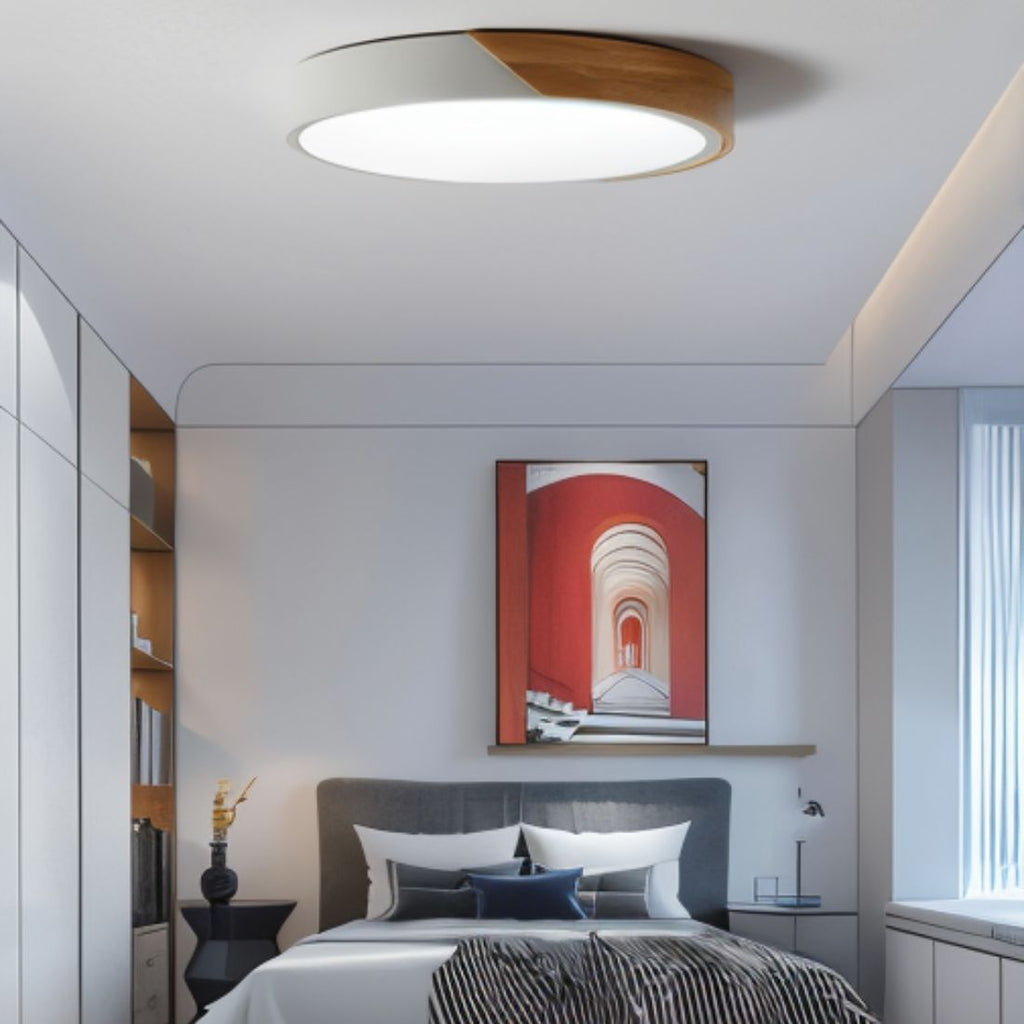 Solara Ultra-Slim LED Ceiling Light With Metal, Wood And Frosted Acrylic