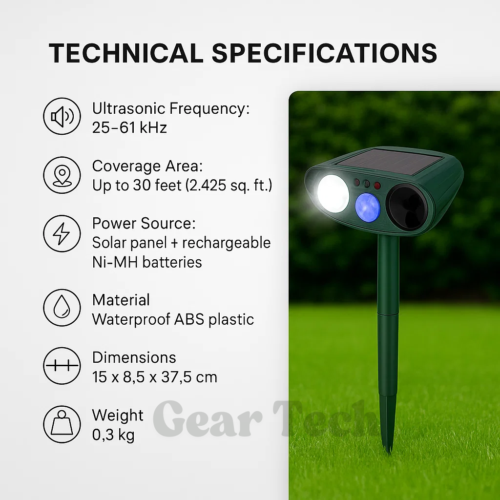 Penolak Arnab Ultrasonik Kuasa Suria dengan Lampu Berkelip – Kawalan Perosak Berkesan untuk Taman dan Halaman
