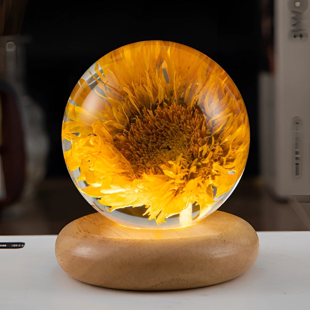 AuroraLeaf Dandelion Resin Night Light With LED Wooden Base