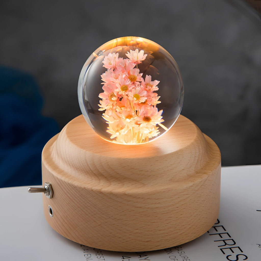 AuroraLeaf Dandelion Resin Night Light With LED Wooden Base