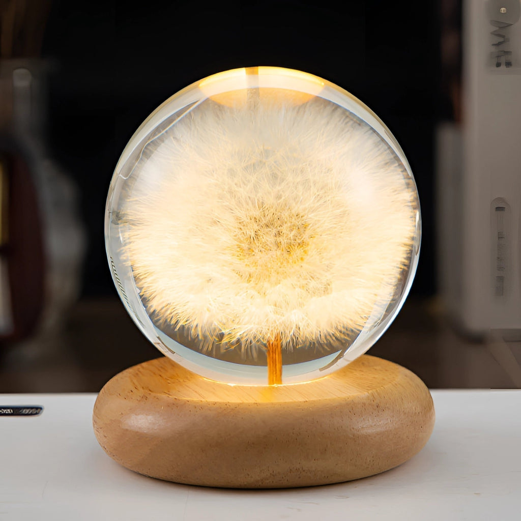 AuroraLeaf Dandelion Resin Night Light With LED Wooden Base
