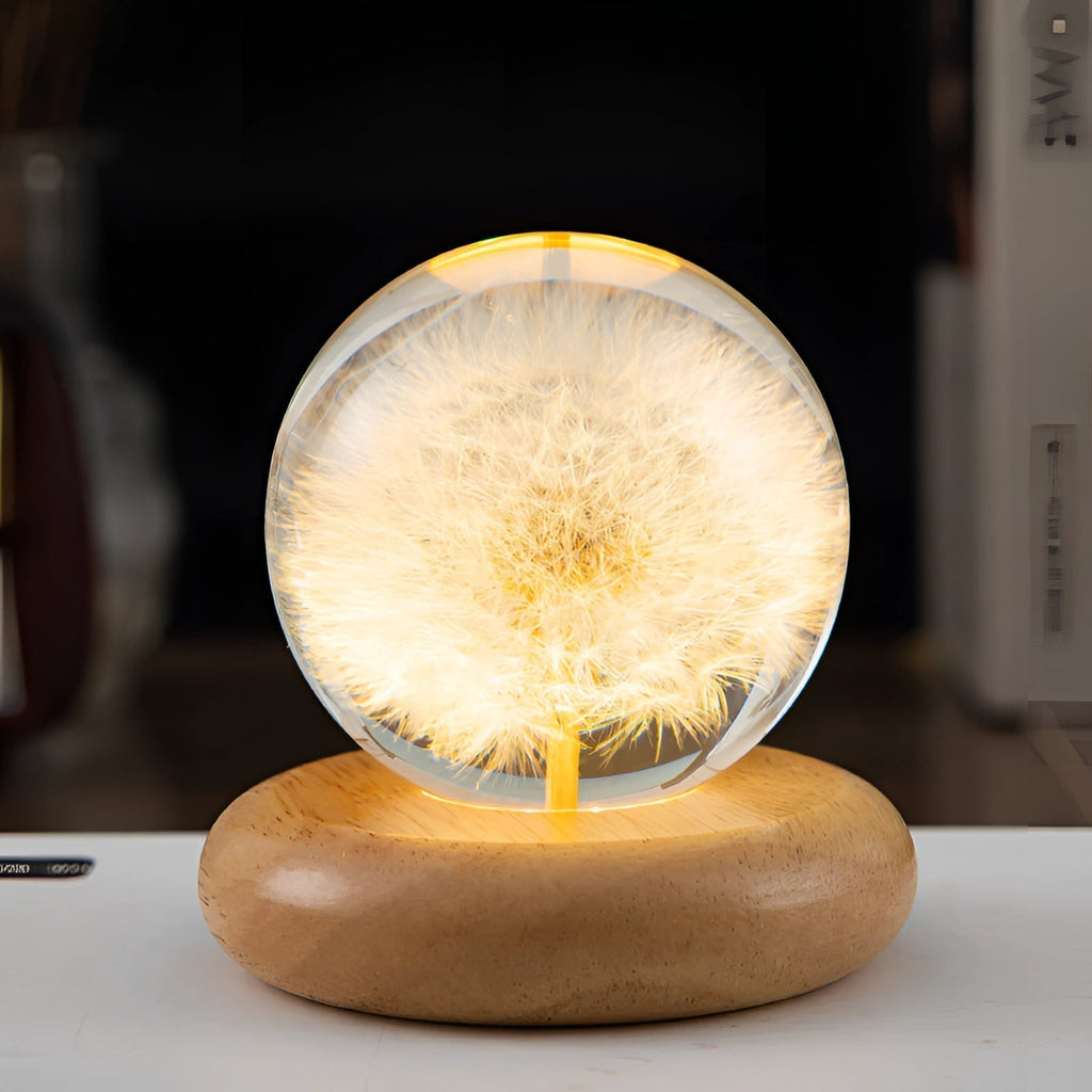 AuroraLeaf Dandelion Resin Night Light With LED Wooden Base