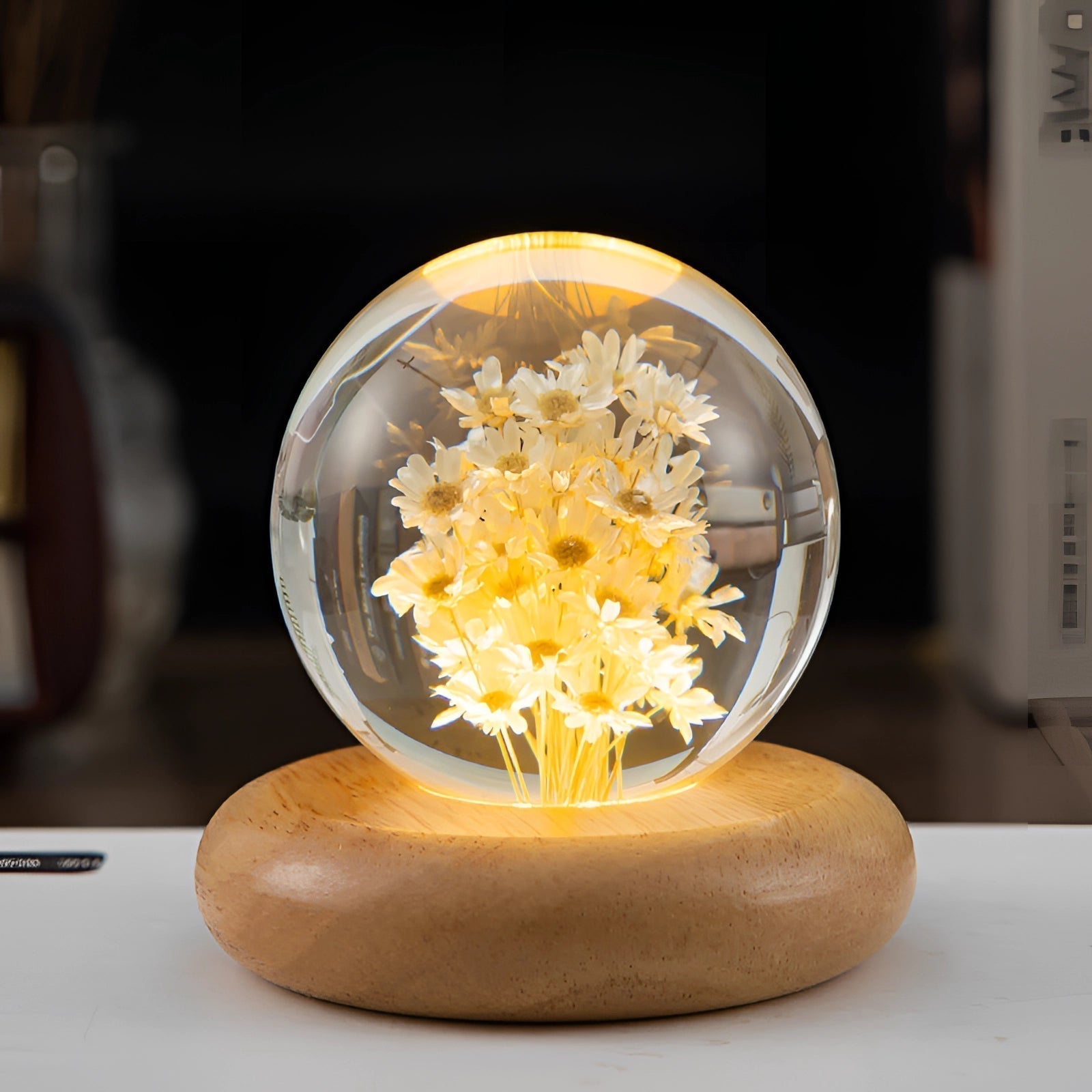 AuroraLeaf Dandelion Resin Night Light With LED Wooden Base