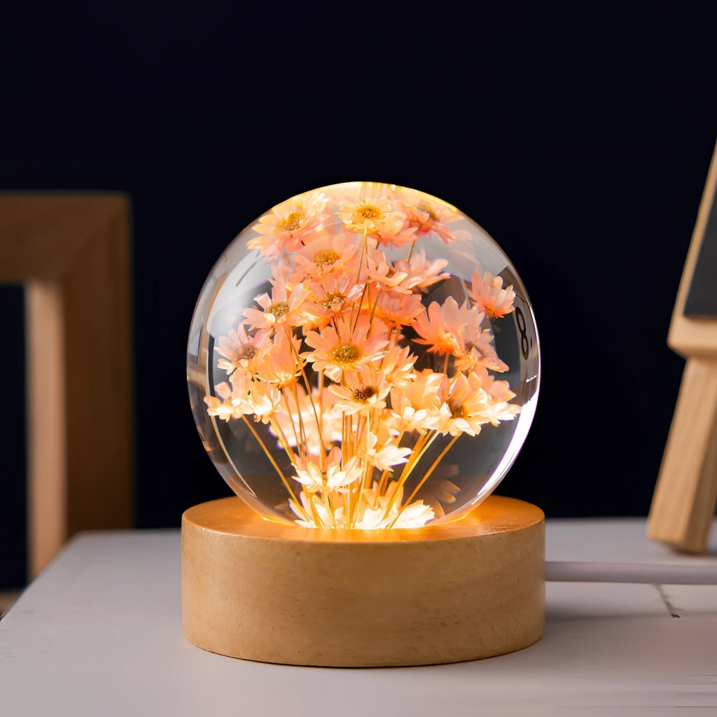 AuroraLeaf Dandelion Resin Night Light With LED Wooden Base