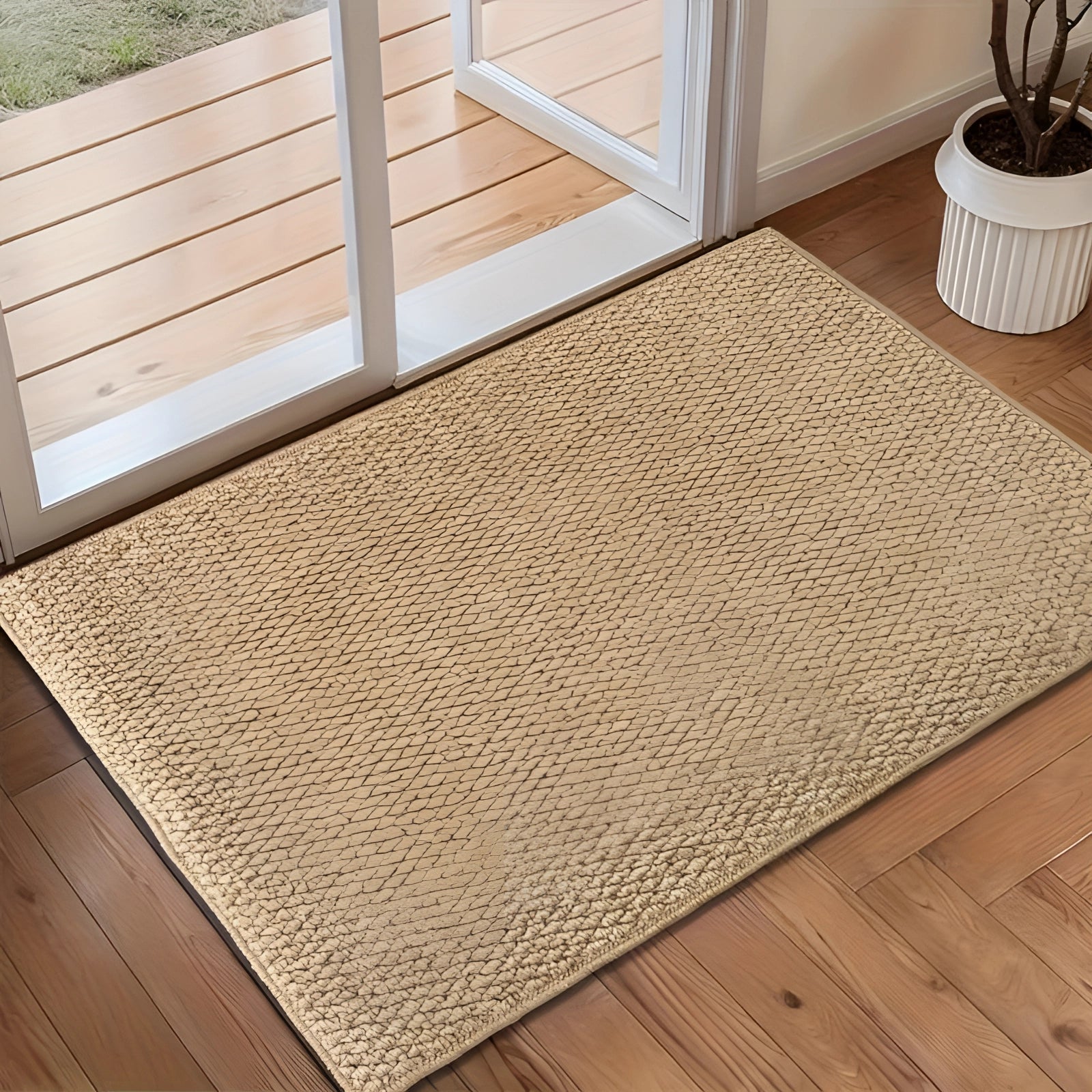Eco-Friendly Beige Indoor Doormat - Large, Non-Slip & Washable
