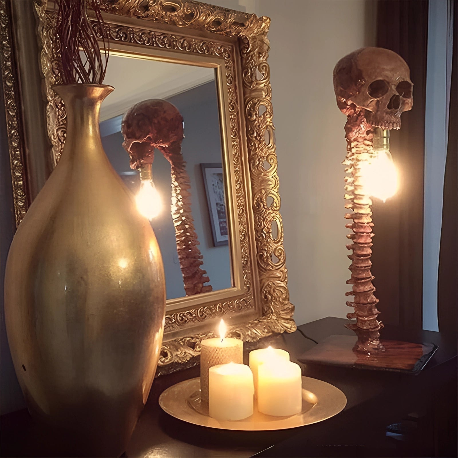 Dreadspire Skull and Spine Lamp for Spooky Home Decor