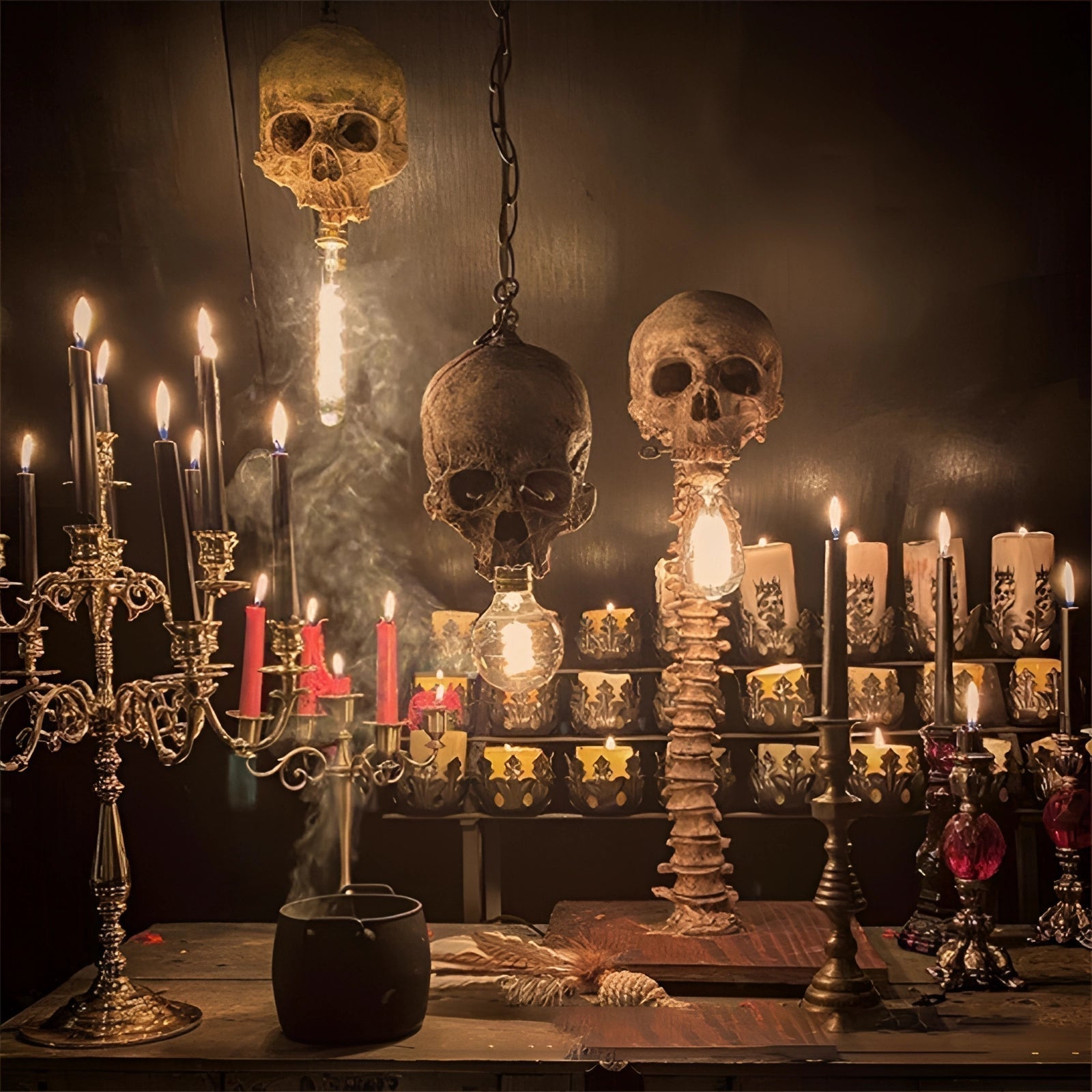Dreadspire Skull and Spine Lamp for Spooky Home Decor