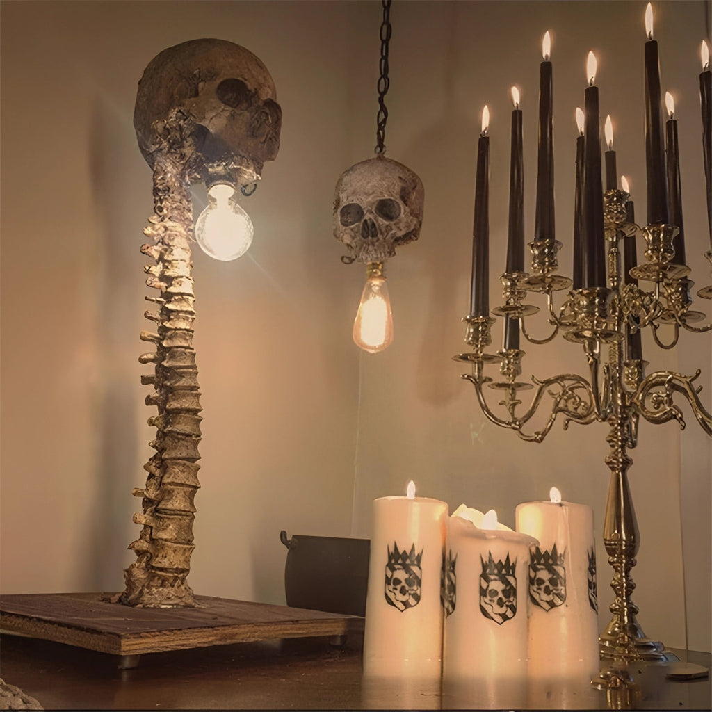 Dreadspire Skull and Spine Lamp for Spooky Home Decor