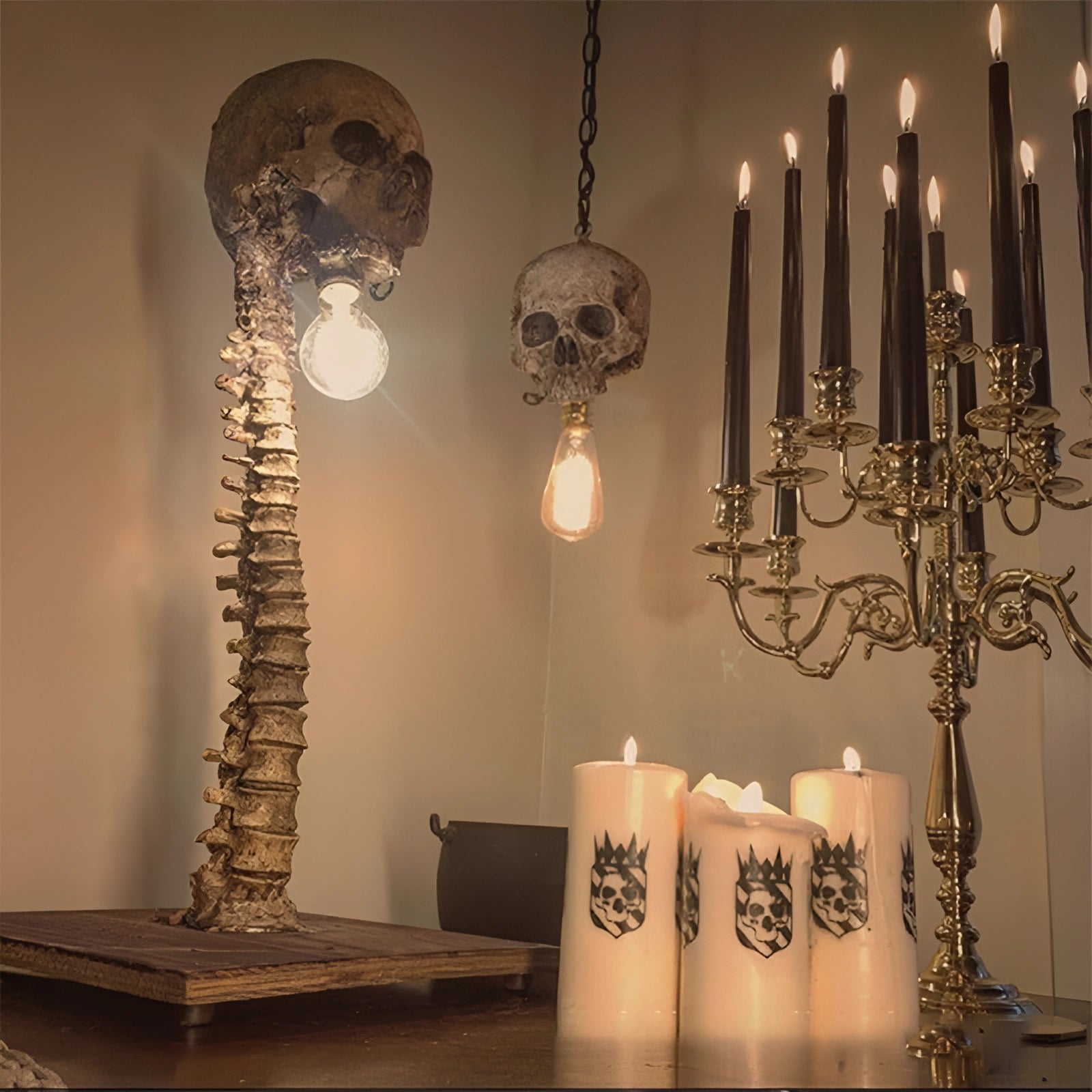Dreadspire Skull and Spine Lamp for Spooky Home Decor