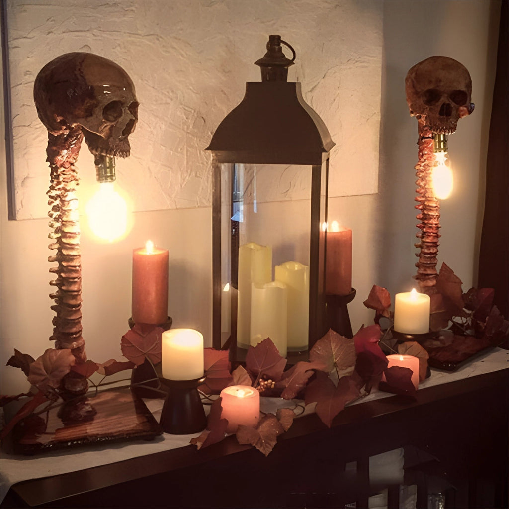 Dreadspire Skull and Spine Lamp for Spooky Home Decor