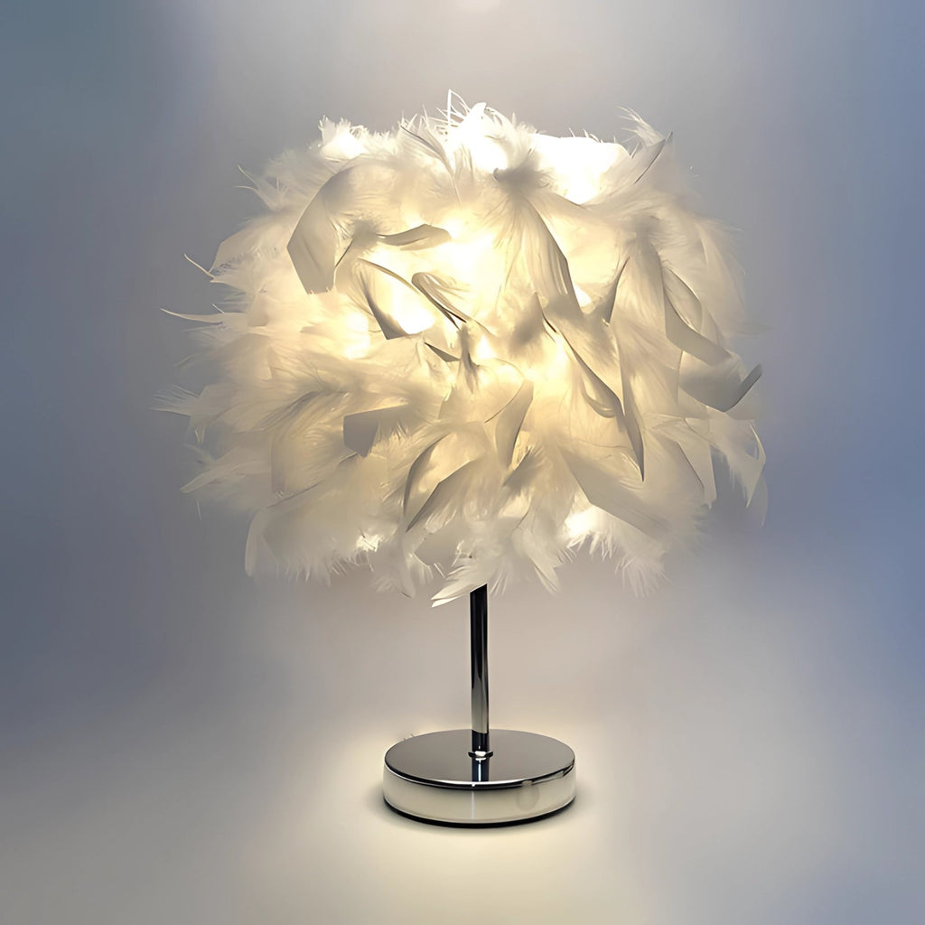 Feather Sphere Table Lamp by LioraNova Chrome with Soft Glow