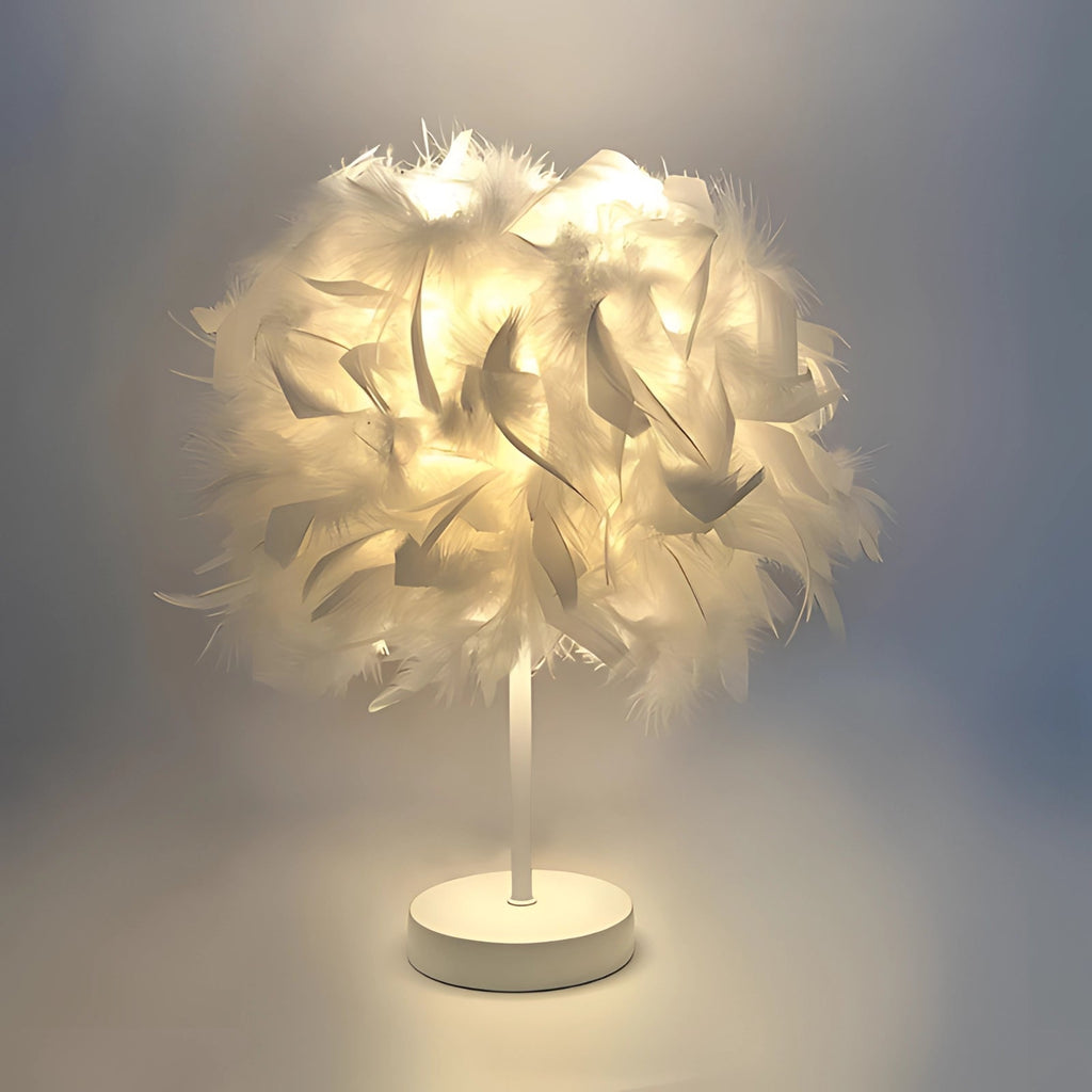 Feather Sphere Table Lamp by LioraNova Chrome with Soft Glow