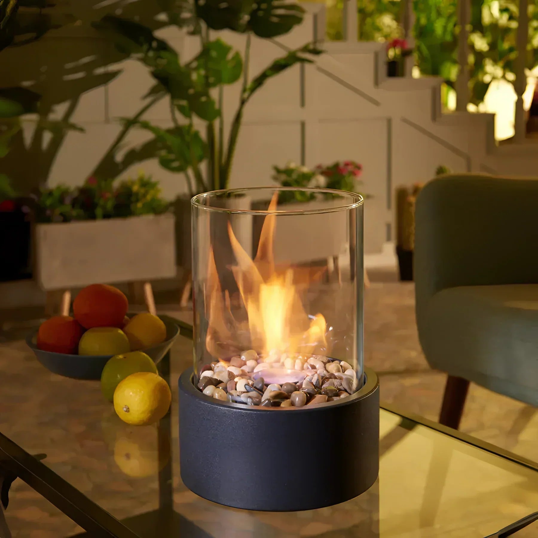 Nivra Glass Bioethanol Fireplace Portable Ventless Fire Pit Indoor Outdoor Use
