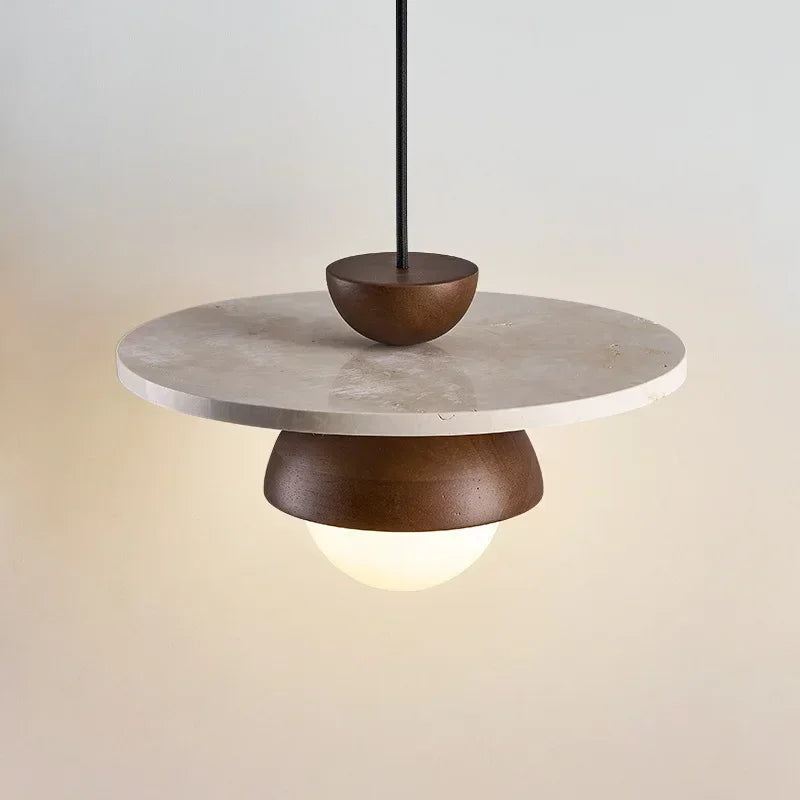 Terrazzo Flat Pendant Lamp Walnut Wood Modern Japandi Design