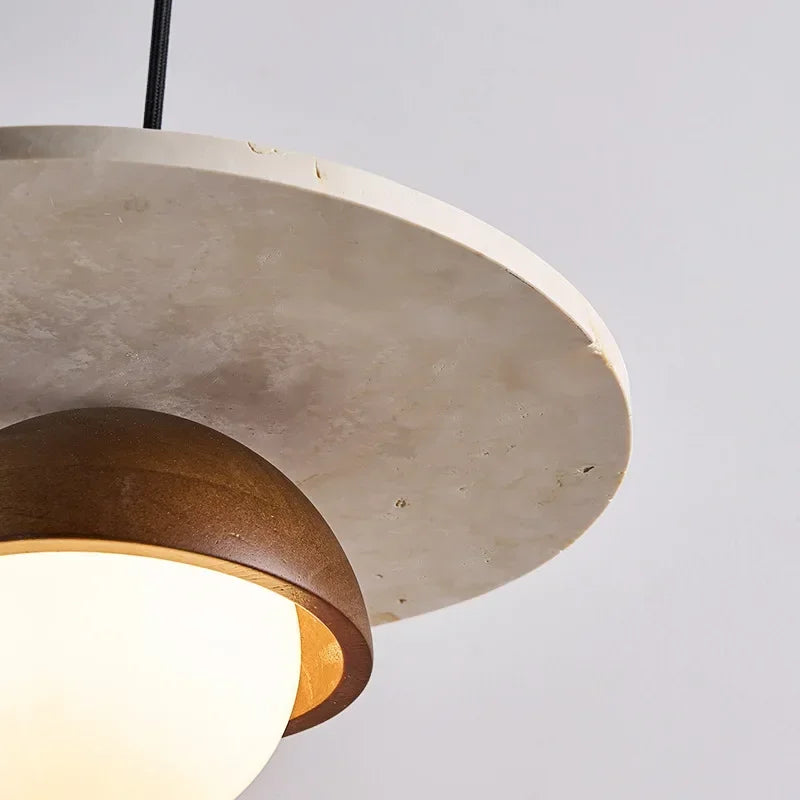 Terrazzo Flat Pendant Lamp Walnut Wood Modern Japandi Design