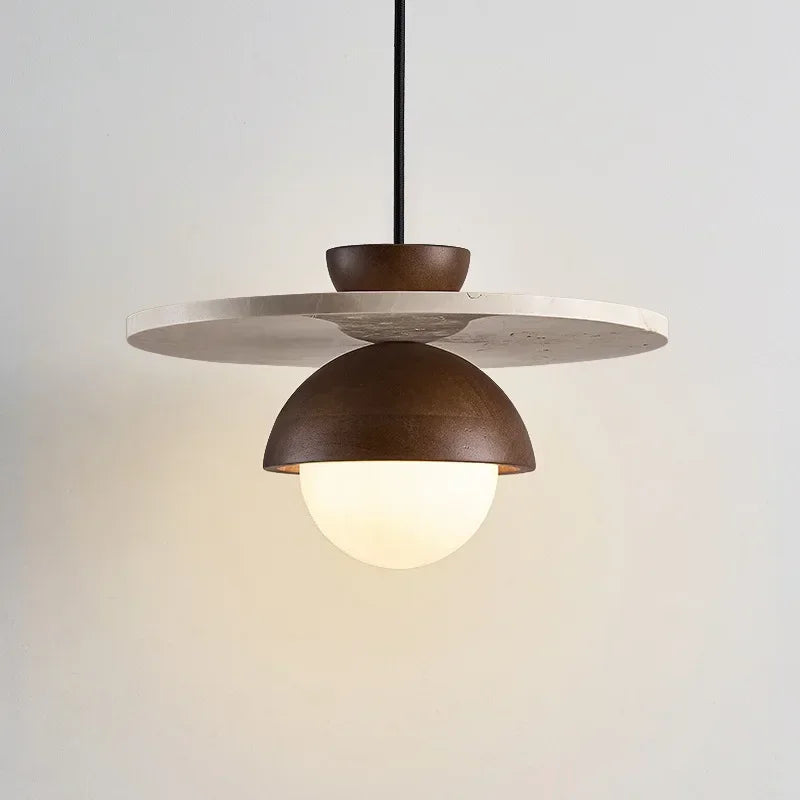 Terrazzo Flat Pendant Lamp Walnut Wood Modern Japandi Design
