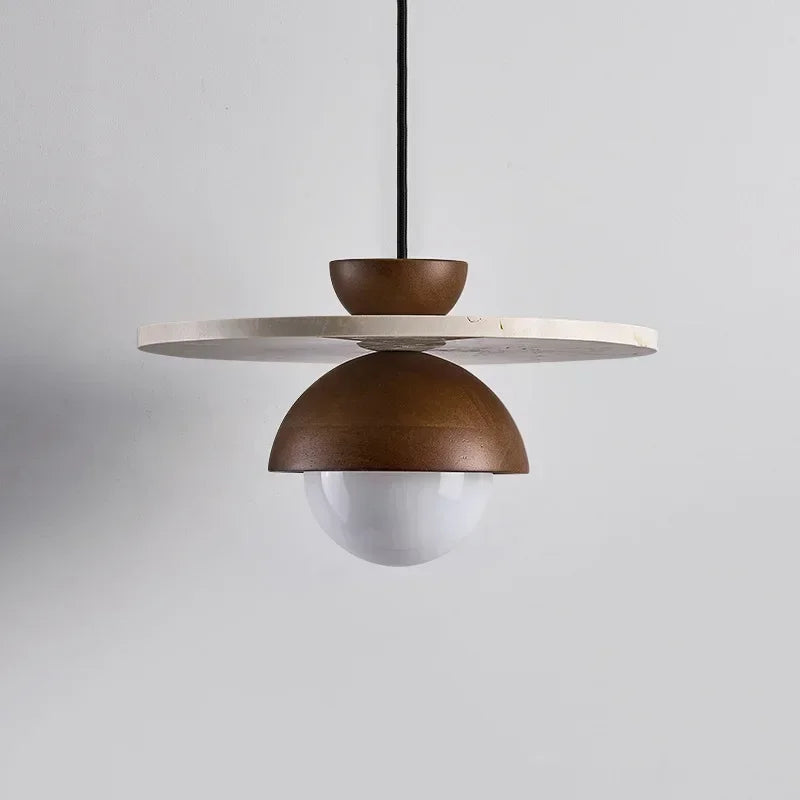 Terrazzo Flat Pendant Lamp Walnut Wood Modern Japandi Design