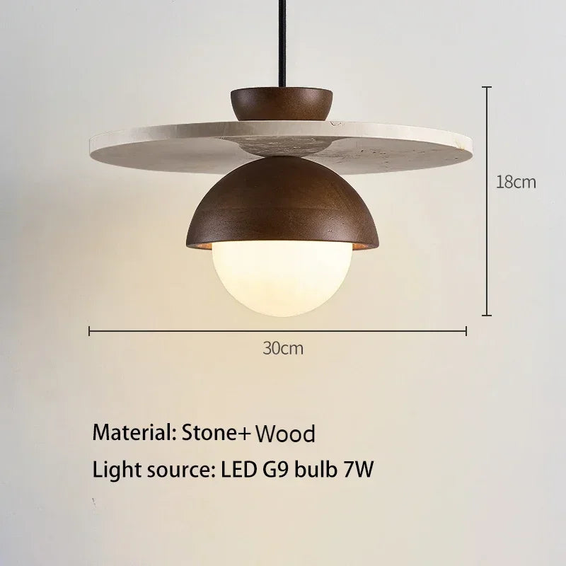 Terrazzo Flat Pendant Lamp Walnut Wood Modern Japandi Design