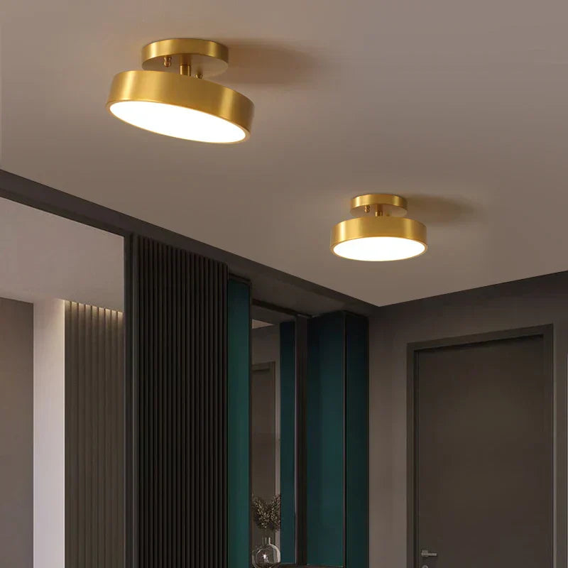 Aurea Brass Drum Ceiling Lamp With Tilt And White Acrylic Shade