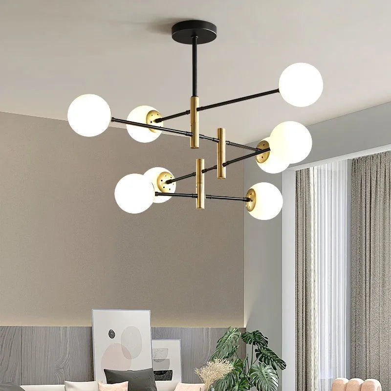 Lyra Chandelier With Black And Gold Iron Finish And Adjustable Height