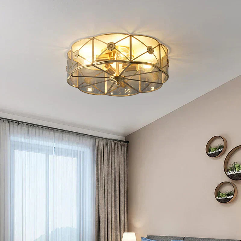 Aurum Crest Chandelier With Glass Shade And Golden Copper Finish