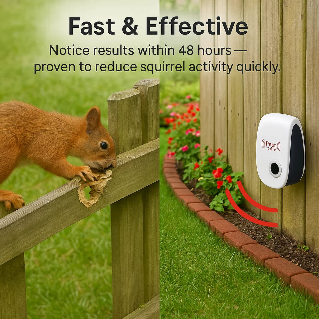 Ultrasonic Squirrel Repeller Device - Effective Pest Control to Deter Squirrels in 48 Hours for Gardens & Yards