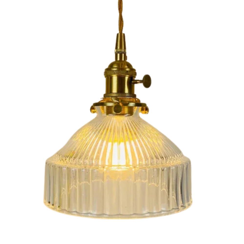 Lâmpada pendente vintage de vidro canelado