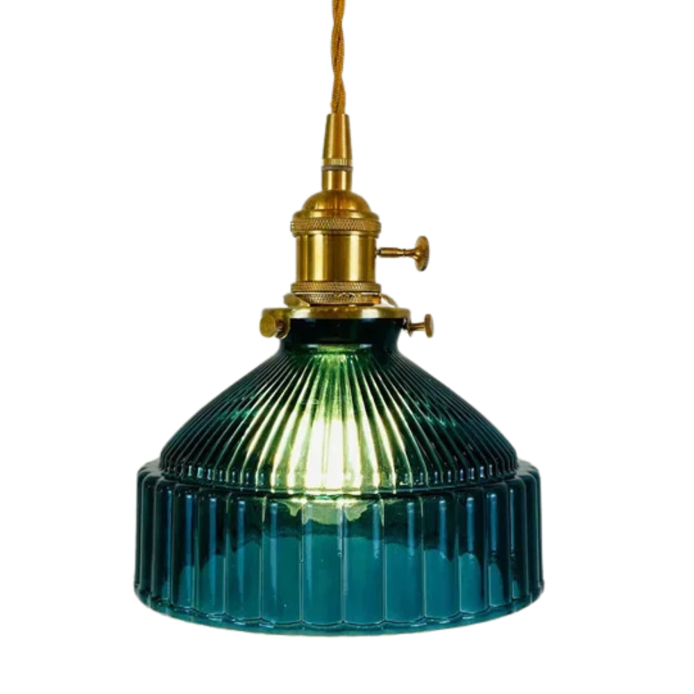 Lâmpada pendente vintage de vidro canelado