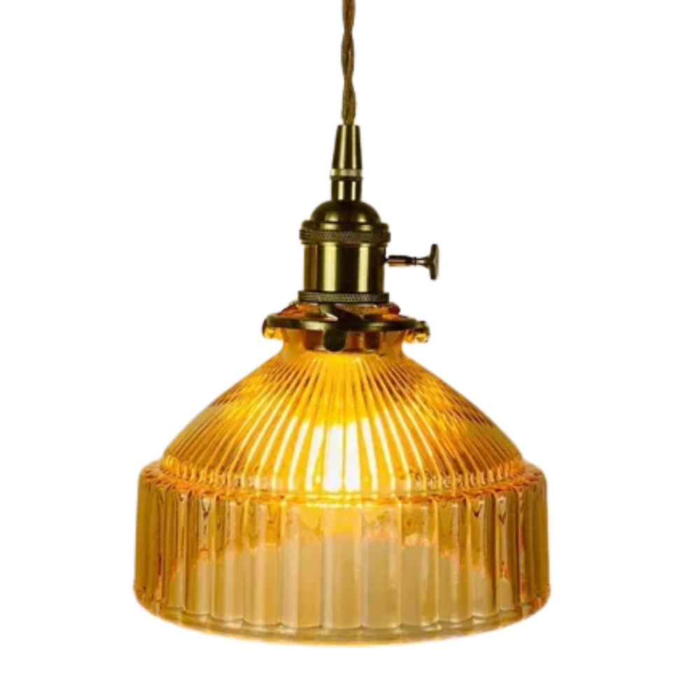 Lâmpada pendente vintage de vidro canelado