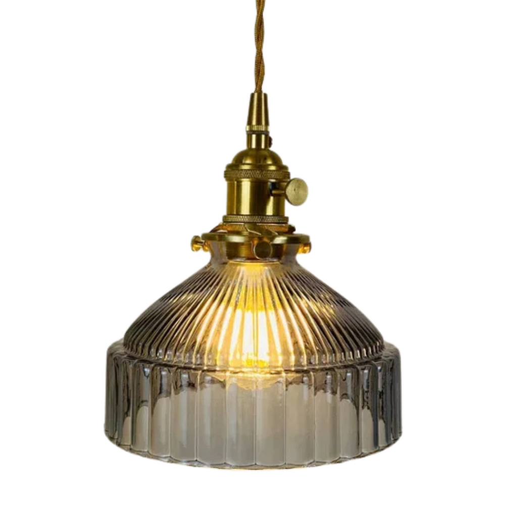 Lâmpada pendente vintage de vidro canelado