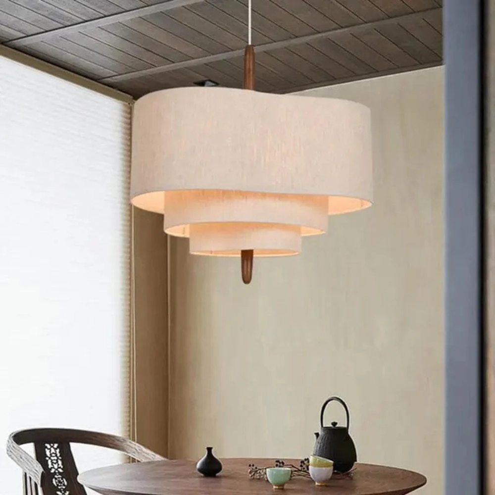 Wabi Sabi Pendant Lamp Beige Fabric Japanese Layered Design
