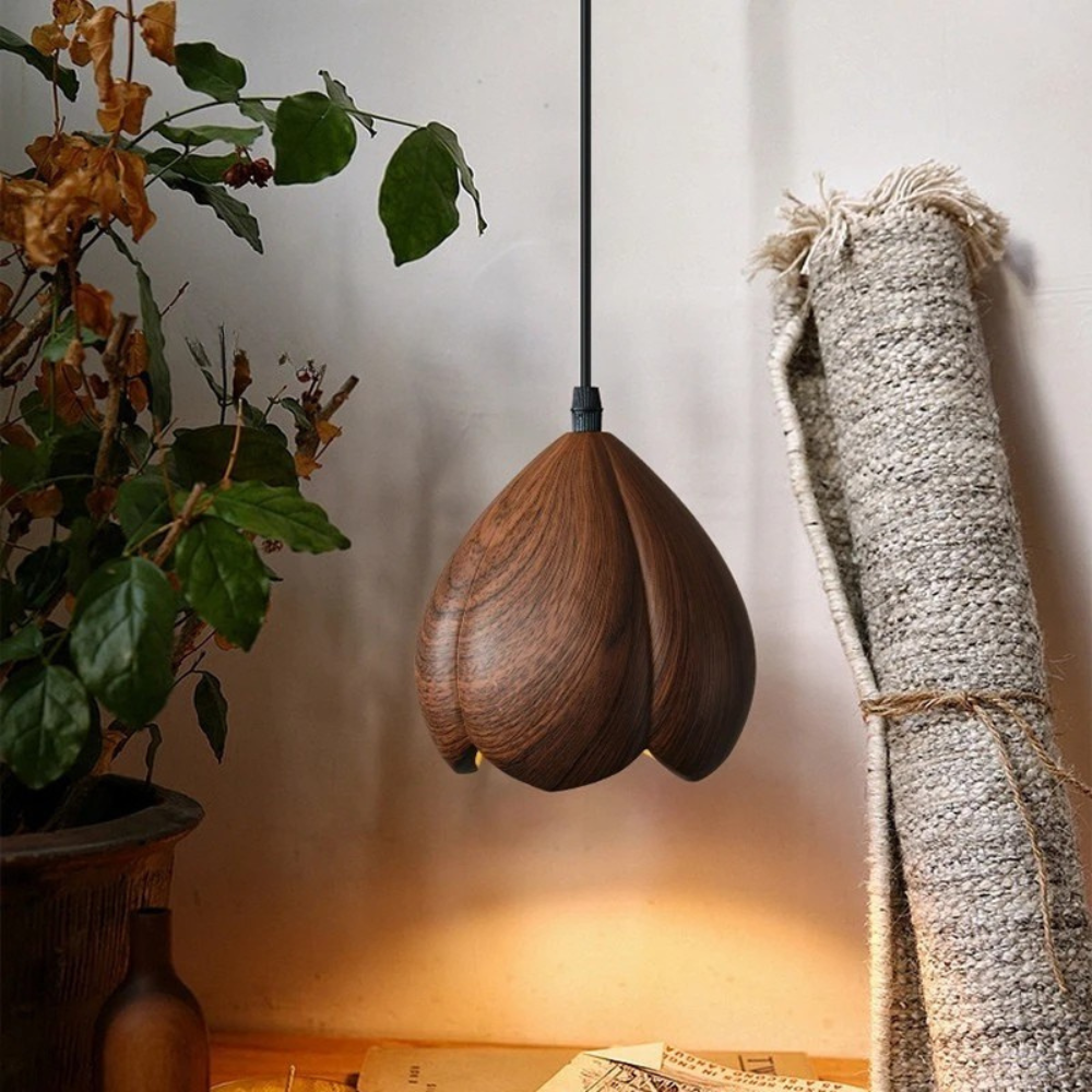 Walnut Wooden Flower Pendant Lamp Brown Scandinavian Modern Design
