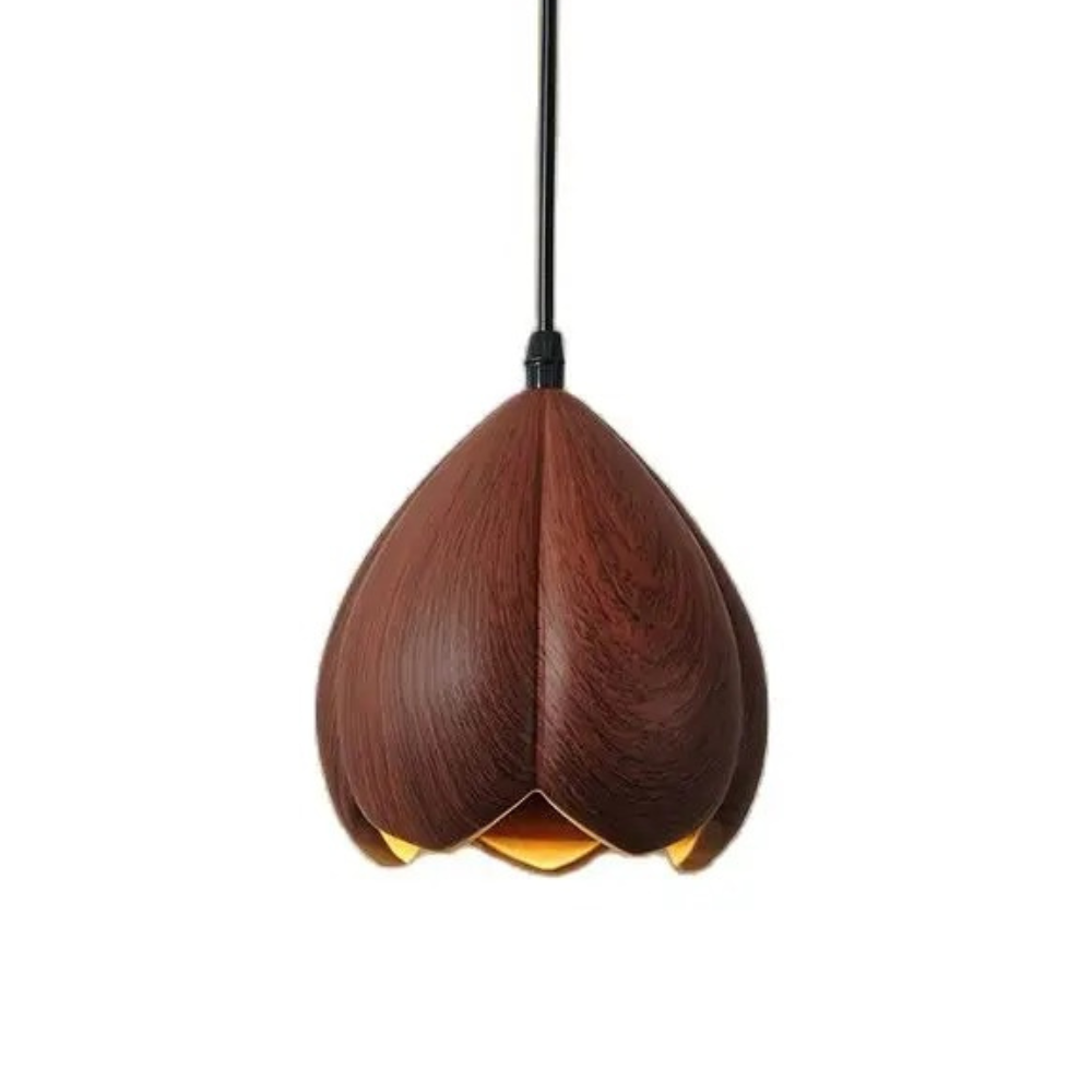 Walnut Wooden Flower Pendant Lamp Brown Scandinavian Modern Design