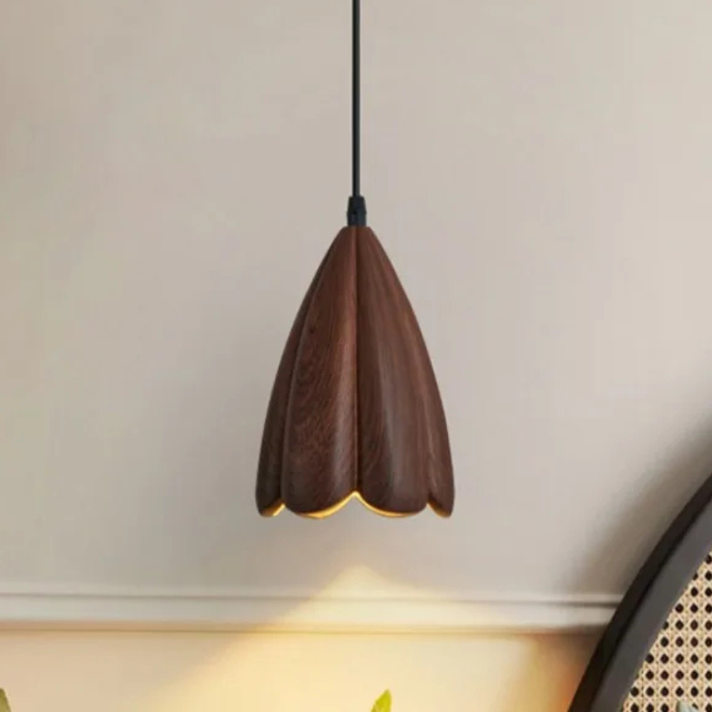 Walnut Wooden Flower Pendant Lamp Brown Scandinavian Modern Design