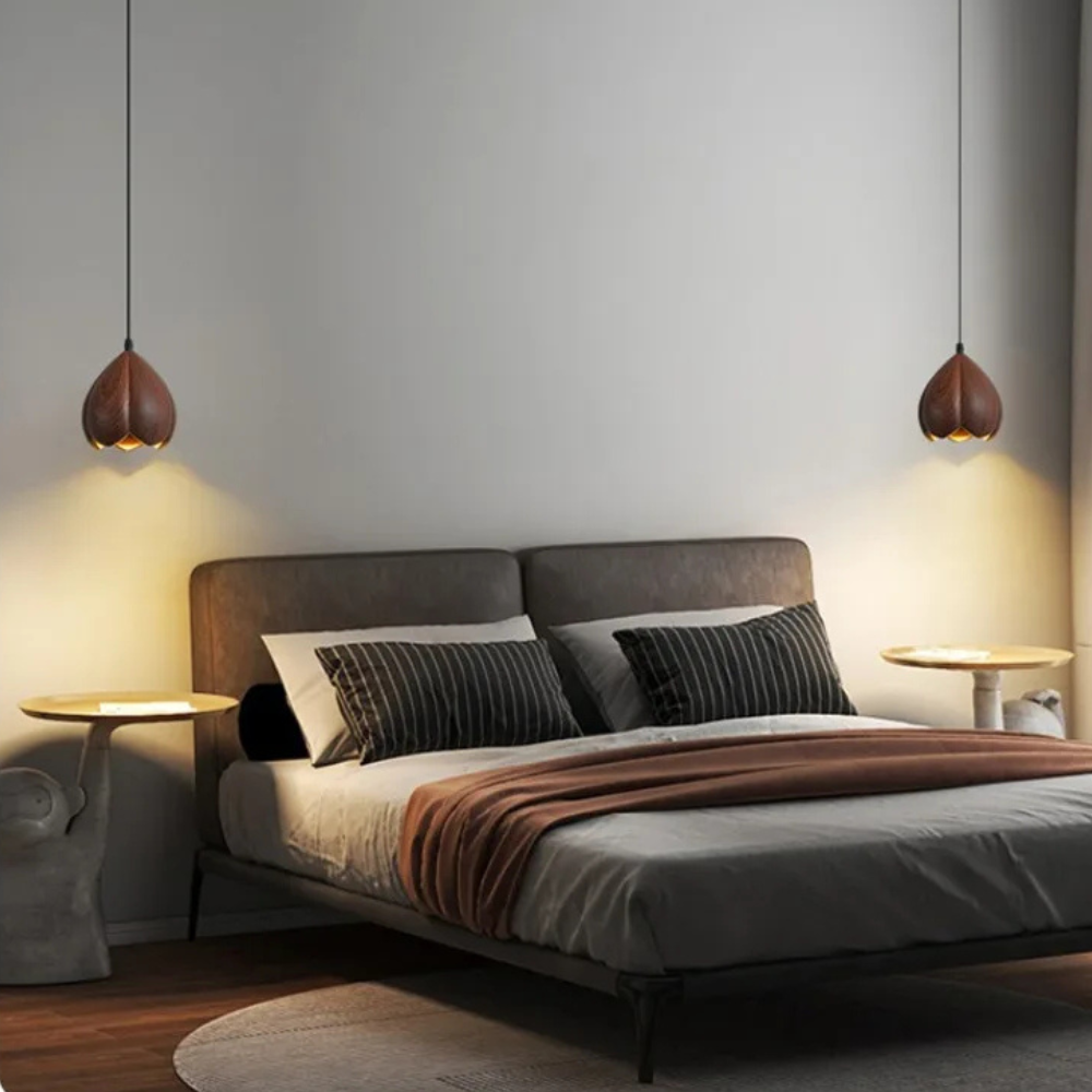 Walnut Wooden Flower Pendant Lamp Brown Scandinavian Modern Design