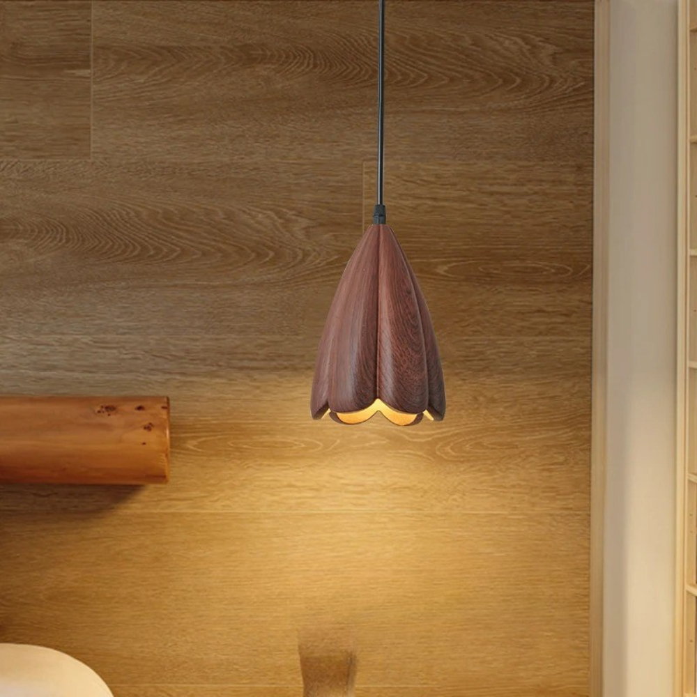 Walnut Wooden Flower Pendant Lamp Brown Scandinavian Modern Design