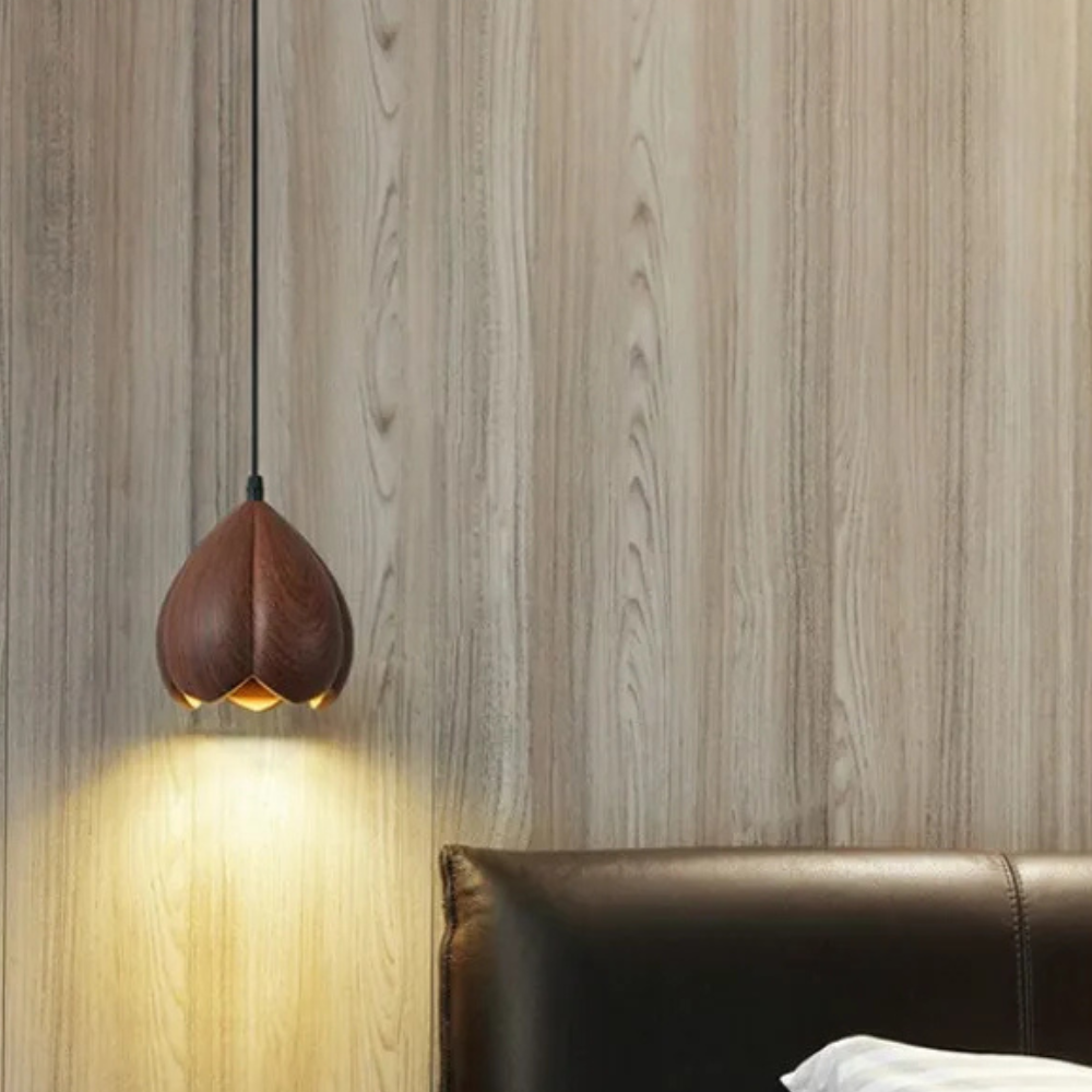 Walnut Wooden Flower Pendant Lamp Brown Scandinavian Modern Design