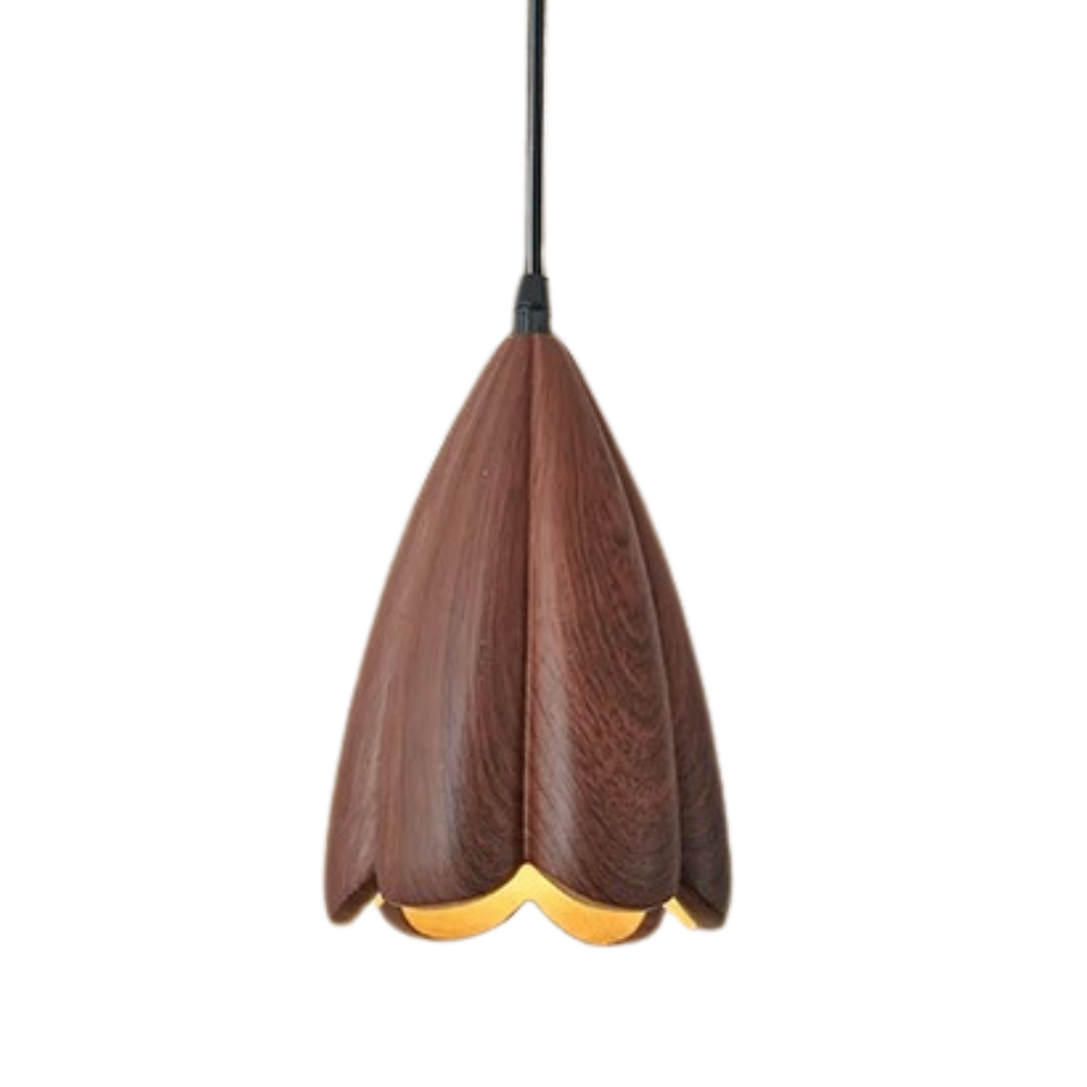 Walnut Wooden Flower Pendant Lamp Brown Scandinavian Modern Design